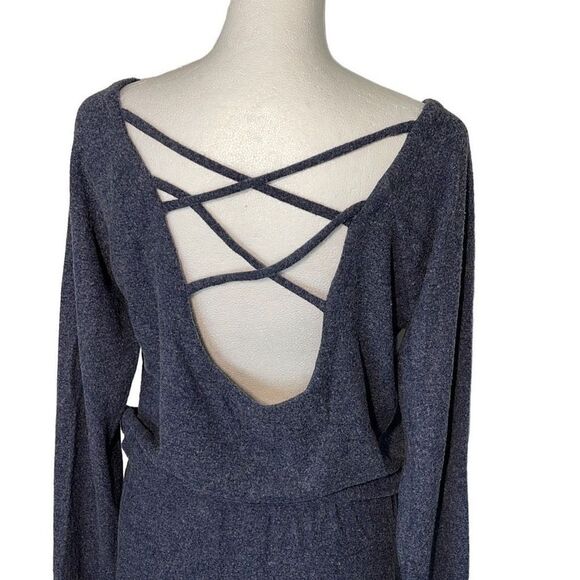 Chaser Womens Long Sleeve Dress‎ Tie Waist Criss Cross Back Blue Size Medium NWT - Picture 4 of 10